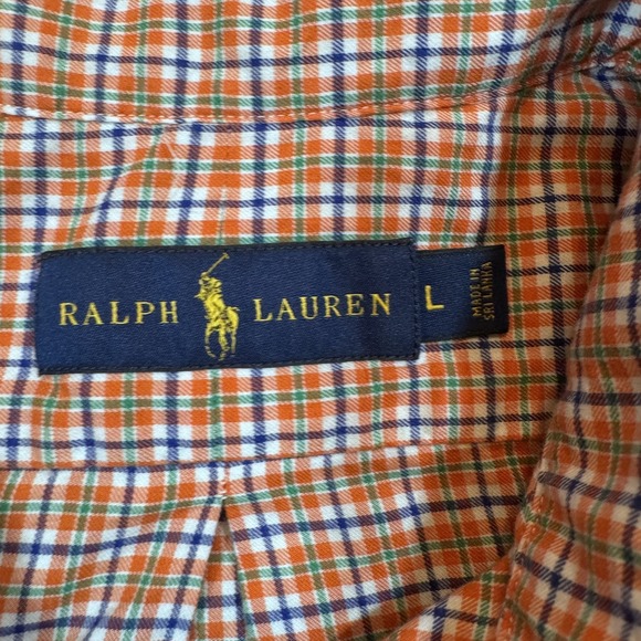 Ralph Lauren Shirt Mens Large Orange Green Plaid Button Down Pony Classic Casual - Picture 4 of 10